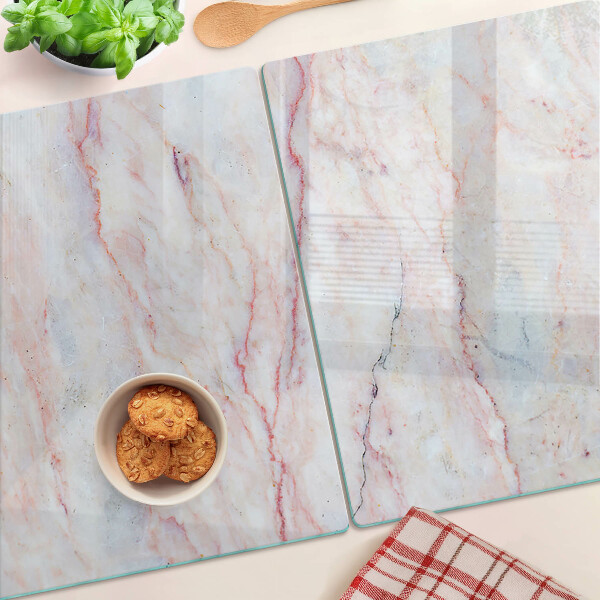 Schneidebrett Glas mit Marmormuster in Rosatönen