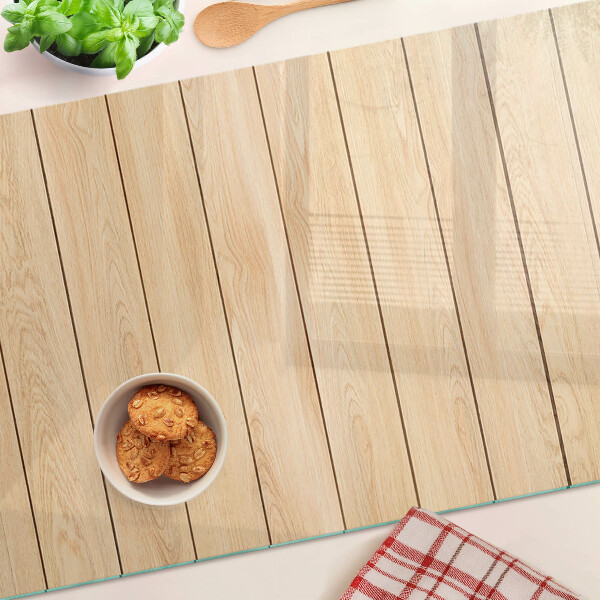 Schneidebrett Glas mit hellfarbiger Holzoptik