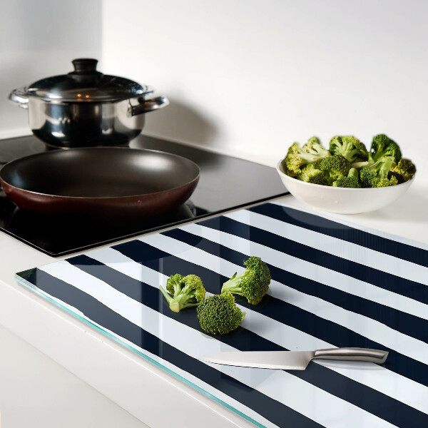 Glas Schneidebrett mit vertikalen Streifen in Marineblau und Weiß