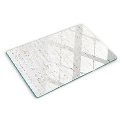 Schneidebrett aus Glas mit weißer Holzoptik