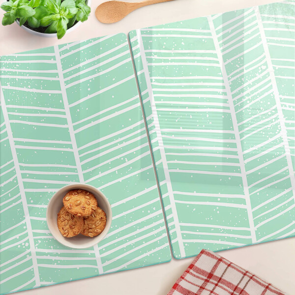 Schneidebrett Glas mit grünem Streifenmuster und weißen Linien
