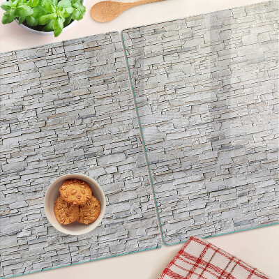 Schneidebrett Glas mit Motiv einer Steinmauer