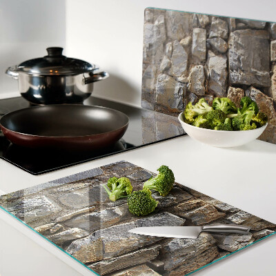 Glas-Schneidebrett mit Motiv einer Steinmauer