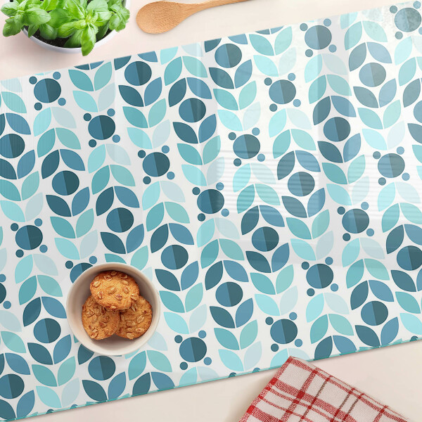 Schneidebrett mit Blattmuster in Blautönen