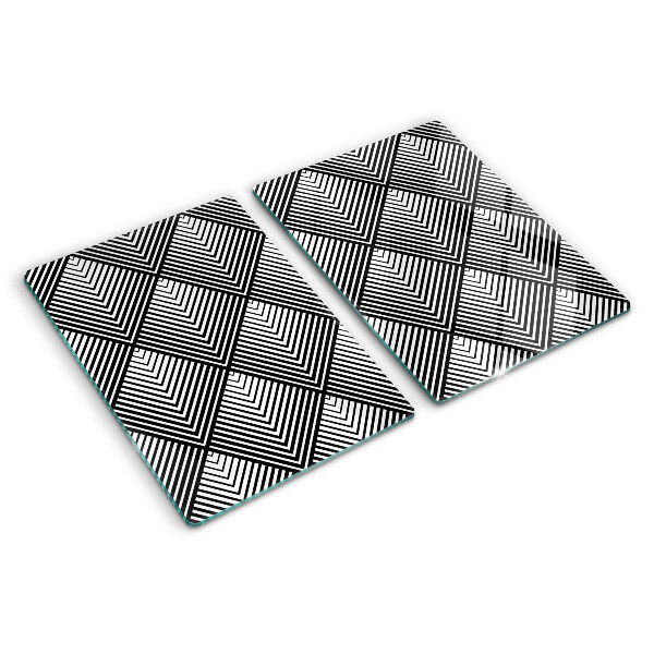 Glas-Schneidebrett mit schwarz-weißem geometrischem Motiv