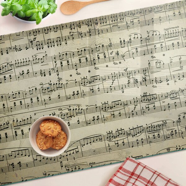 Glas-Schneidebrett mit Motiv musikalischer Notation