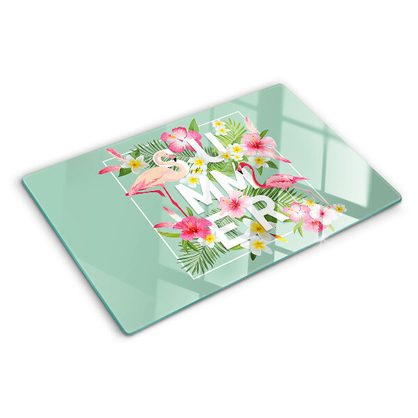 Schneidebrett Sommerblumen und Flamingos
