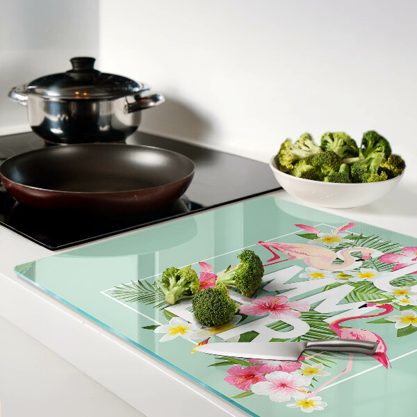 Schneidebrett Sommerblumen und Flamingos