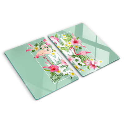 Schneidebrett Sommerblumen und Flamingos