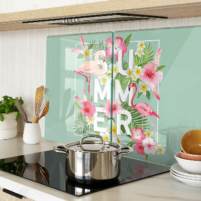 Schneidebrett Sommerblumen und Flamingos