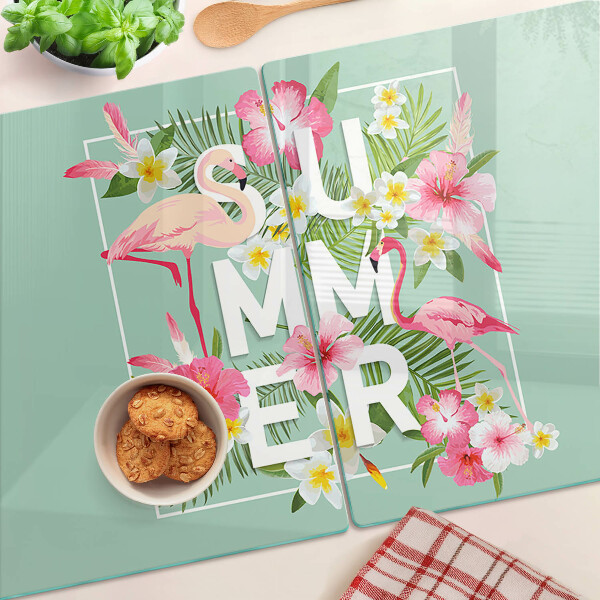 Schneidebrett Sommerblumen und Flamingos