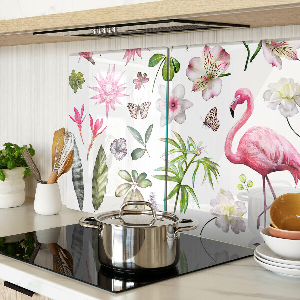 Glas-Schneidebrett mit tropischen Blumen- und Vogelmotiven