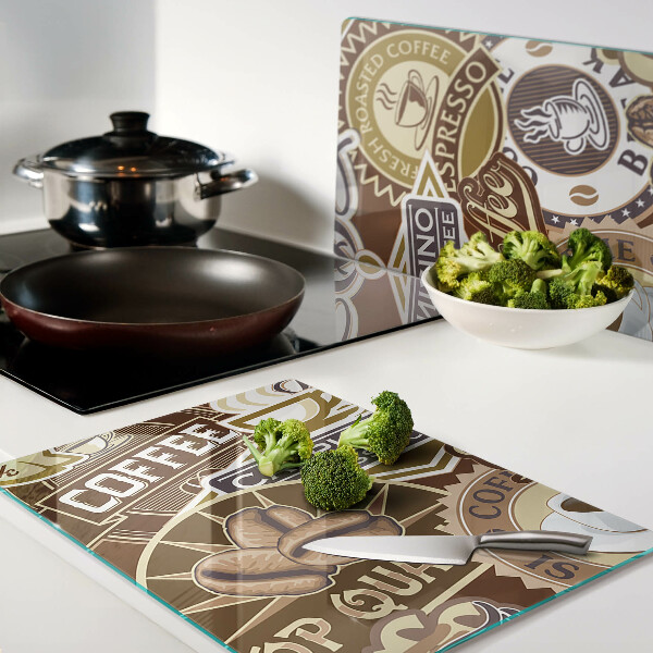 Schneidebrett Glas mit Kaffee- und Espresso-Motiv