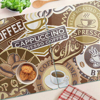 Schneidebrett glas Kaffee und Espresso