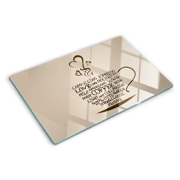 Glas schneidebrett Kaffee und Herz