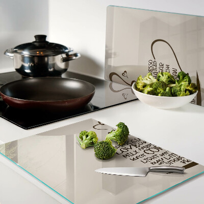 Glas-Schneidebrett mit Kaffee- und Herzmotiv