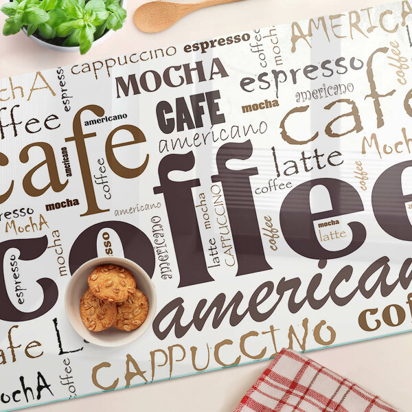 Schneidebrett mit Motiv rund um Kaffee und Kaffeegetränke