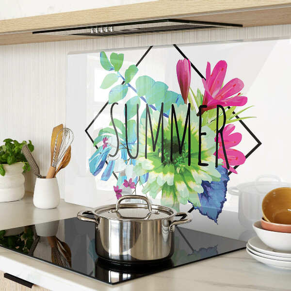 Schneidebrett Glas mit Motiv Sommerblumen und dem Schriftzug „SOMMER“