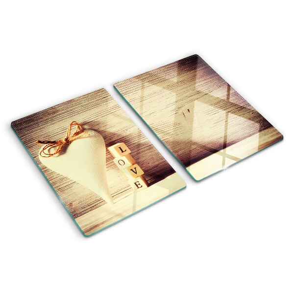 Glas-Schneidebrett mit Motiv „Liebe und Herz“