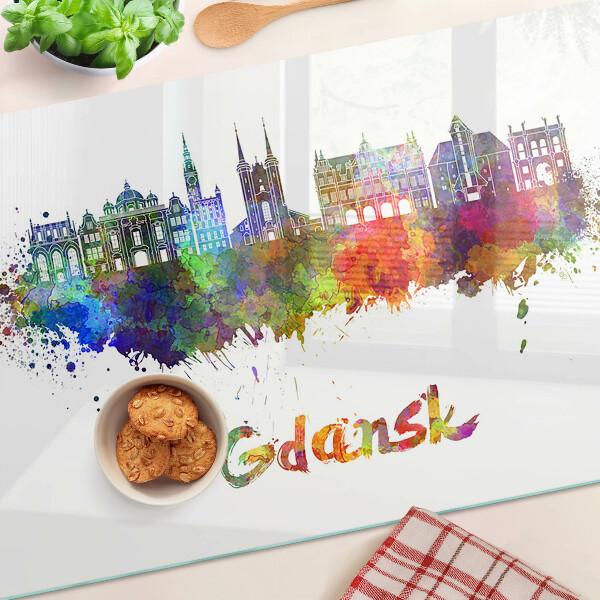 Schneidebrett mit Danzig-Motiv in Aquarellfarben