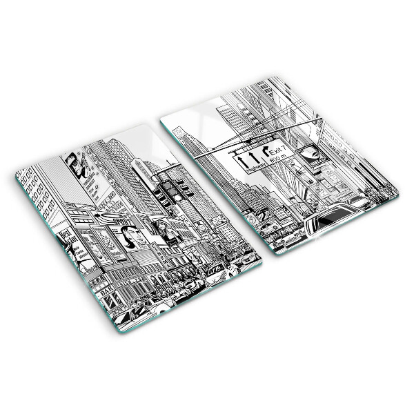 Schneidebrett mit New-York-Motiv im Comic‑Stil