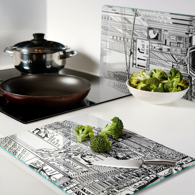 Schneidebrett mit New-York-Motiv im Comic‑Stil