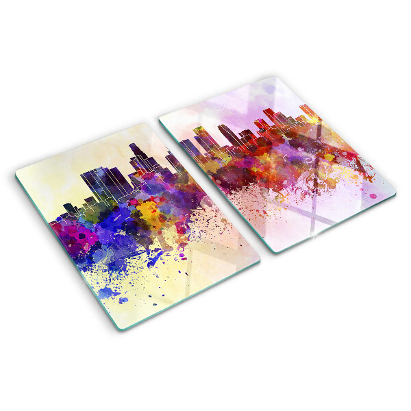 Schneidebrett glas Aquarell-Stadtsilhouette-Landschaft