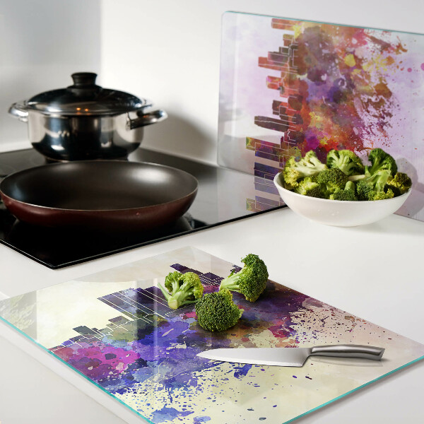 Schneidebrett glas Aquarell-Stadtsilhouette-Landschaft