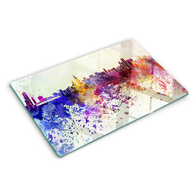 Glas schneidebrett Panorama der Stadt in farbenfrohen Flecken