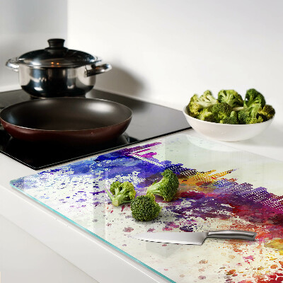 Glas schneidebrett Panorama der Stadt in farbenfrohen Flecken