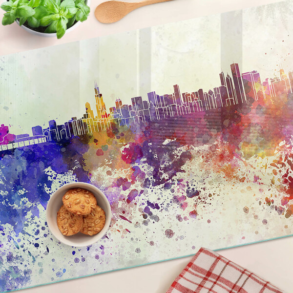 Glas schneidebrett Panorama der Stadt in farbenfrohen Flecken