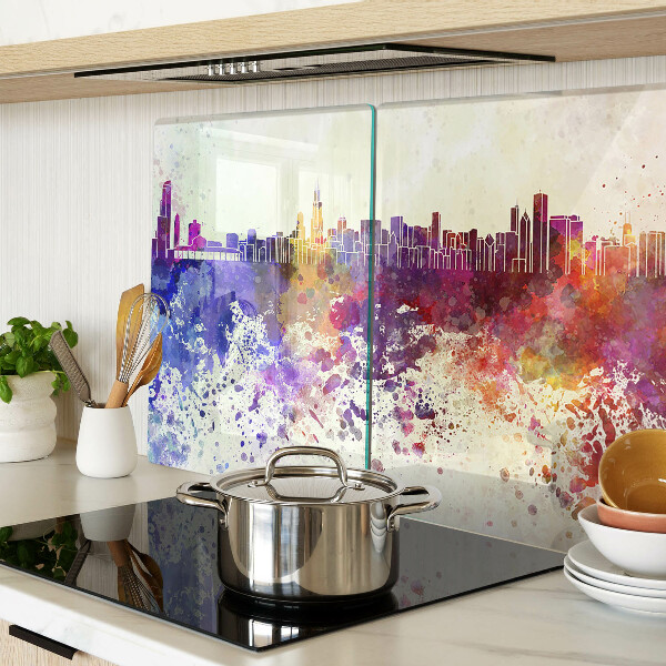 Glas Schneidebrett mit einem Panorama der Stadt in farbenfrohen Flecken
