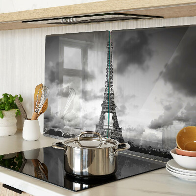 Schneidebrett Glas mit Schwarzweiß-Motiv des Eiffelturms