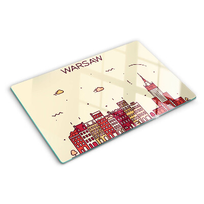 Schneidebrett Glas mit Motiv der Warschauer Mietshäuser und des Kulturpalastes