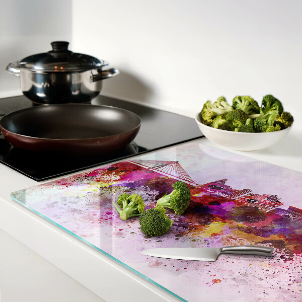 Schneidebrett Eine Stadt im Aquarellstil