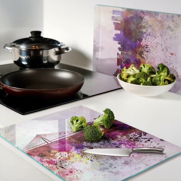 Schneidebrett Eine Stadt im Aquarellstil