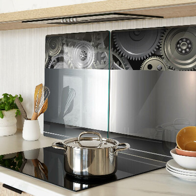 Schneidebrett mit Motiv aus mechanischen Zahnrädern und metallischer Oberfläche