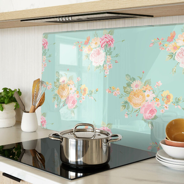 Schneidebrett Glas mit Blumenmuster in Pastellfarben