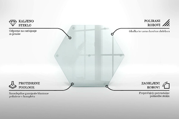 Schneidebrett aus Glas in transparenter hexagonaler Form