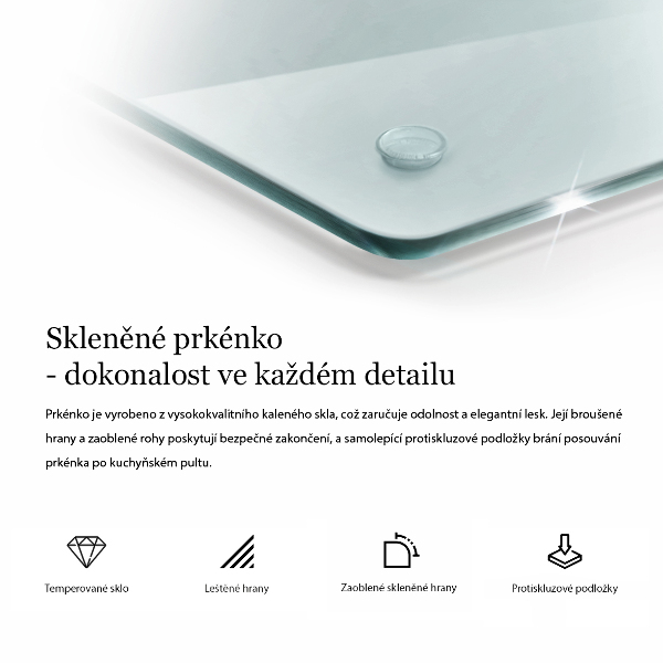 Glasschneidebrett in rechteckiger Form und transparentem Design