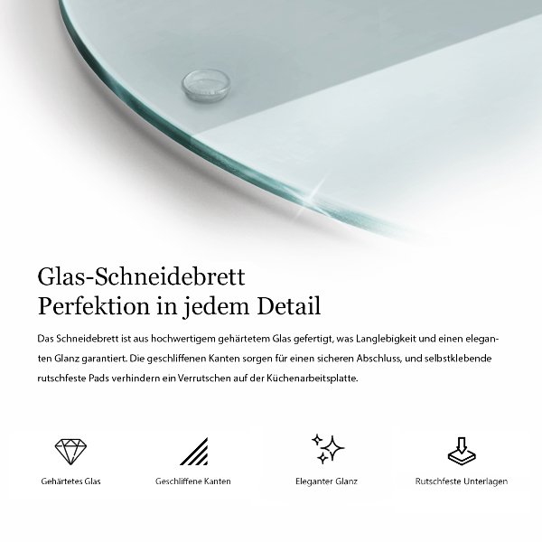 Schneidebrett Glas groß in transparenter, runder Ausführung