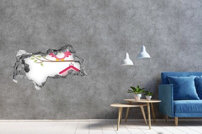 3D Wandtattoos Mauerdurchbruch Eulen auf einem Ast