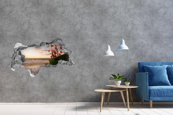 3D Wandtattoos Mauerdurchbruch Eine Bucht mit einem Fischerboot