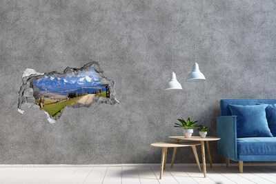 Wandbilder 3D Mauerdurchbruch Berglandschaft hinter dem Loch in der Wand