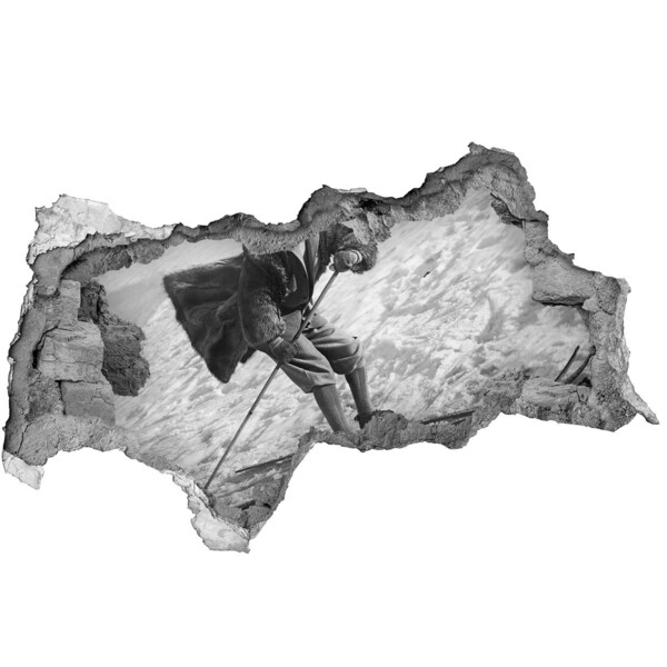 3D Wandtattoos Mauerdurchbruch Winterskifahrer im Retro-Stil