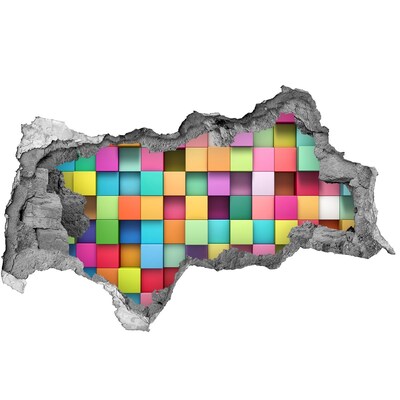 Wandbilder 3D Mauerdurchbruch Bunte Bausteine ​​in einem Loch in der Wand