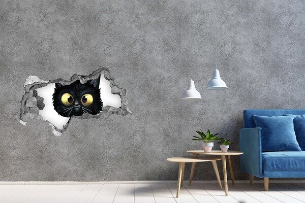 Wandtattoos Mauerdurchbruch Schwarze Katze in einem Loch in der Wand