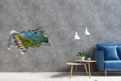 3D Wandtattoos Mauerdurchbruch Berglandschaft hinter dem Loch in der Wand