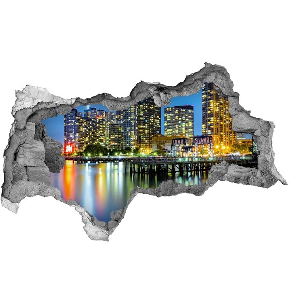 Wandbilder 3D Mauerdurchbruch Blick auf die Stadt bei Nacht