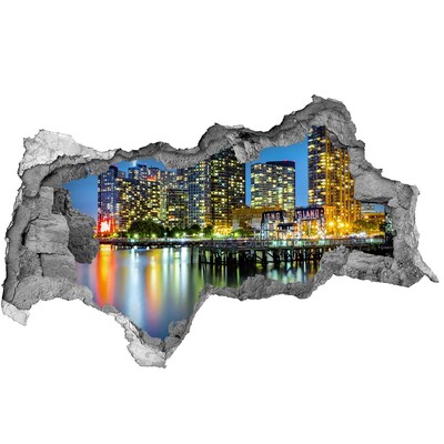 Wandbilder 3D Mauerdurchbruch Blick auf die Stadt bei Nacht